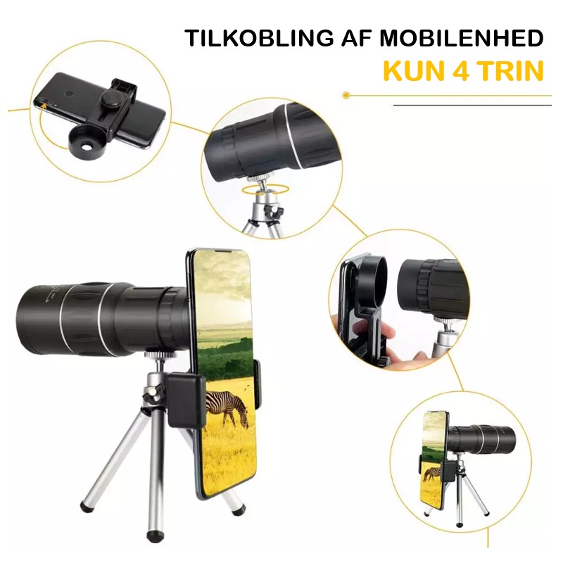 16x52 Vandtæt Monokularkikkert inkl. Mobiladapter & Stativ