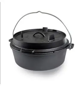 2-i-1 Dutch Oven 6L Flad bund – Stor støbejernsgryde til familie & bålmad - Tilbehør til Bål og Grill