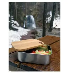 Outdoors madkasse rustfri stål og bambuslåg 0,8 ltr. - Madkasser og madopbevaring