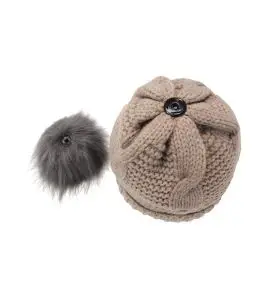 Merino hue med kvast 2-i-1 Merino Beanie (70g) Beige - Hue og handsker