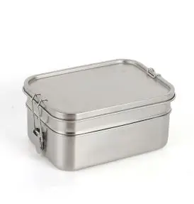 Outdoors Stor Madkasse i Rustfrit Stål – Lunch Box Deluxe Double 1,9 L - 